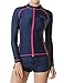 Tesla TM-FSZ01-NVY_Large Women's UPF 50+ Zip Front Long Sleeve Top Rashguard Swimsuit FSZ01