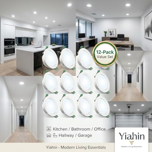 Recessed LED Spotlights Set of 12, 4W 339LM Cool White 6000K, Ultra Flat Ceiling Spotlights 230 V Without Transformer, Plastic LED Spotlight, Depth 28 mm, Not Dimmable for Bathroom