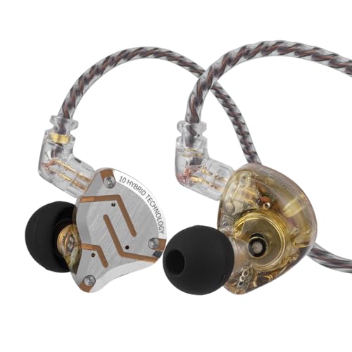 Linsoul KZ ZS10 Pro,5-Core 4BA+1DD In-Ear Headphones,HiFi Wired Earphones,Gaming Earphones,IEM Hybrids,Detachable 2Pin Recessed Cable (Dazzling Yellow, with Mic)