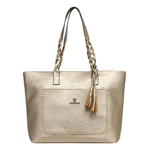 Todaies Hot Sale!Women's Leather Tassels Handbag Shoulder Messenger Bag Ladies Satchel Tote Bags 6 Colors 2018 (43cm(L)31(H)13cm(W), Gold) - Thumbnail 3