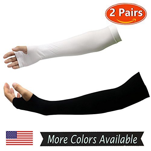 Compression Sports Arm Sleeve 99% UV Protection for Golf Weight Training Basketball Cycling Pain Injury Recovery, Helps protect arms from abrasions blisters Long Black&White