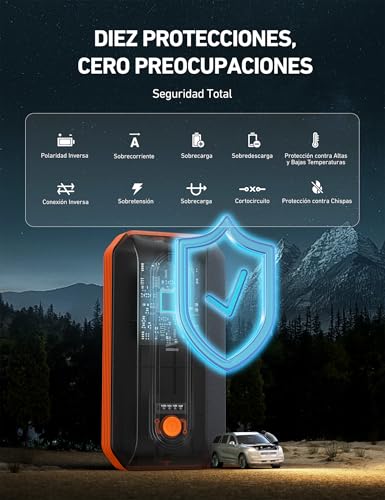 AstroAI B8 Arrancador De Batería para Coche, Cargador de Batería de Auto y Jump Starter Carro De 12 V (7,0 L Gasolina / 5,5 L Diésel). Incluye Luz Led Y Todos Los Accesorios (Naranja)