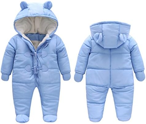 TeenMiro Baby Winter Jumpsuit Newborn Fleece Romper Infant Snowsuit Pattern Pink Blue 0-24 Months (9-12 Months, Sky Blue)