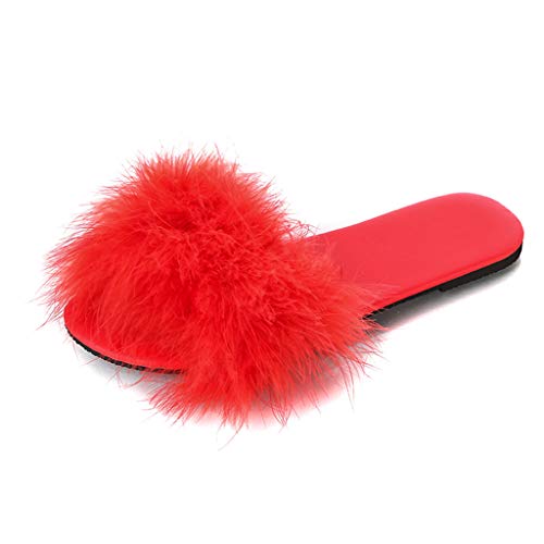 Plush Slippers for Women，Londony Soft Plush Fleece House/Outdoor Slippers Memory Foam Slip On Anti-Skid Sole Red - Thumbnail 2