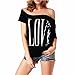 NOMENI Women Love letters Off Shoulder Short Sleeve Blouse Casual Tops T-Shirt