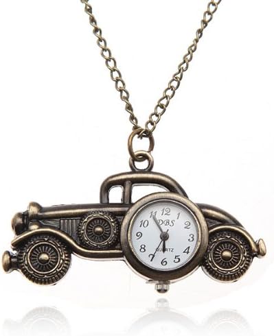 Bronze Vintage Car Long Necklace Chain Women Pocket Watch.