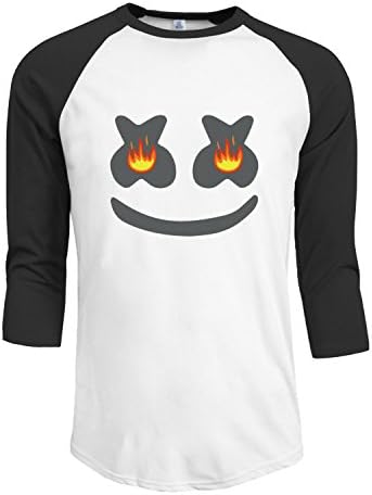 Marshmello Face Fire Men's 3/4 Sleeve Raglan baseball Tee M Black
