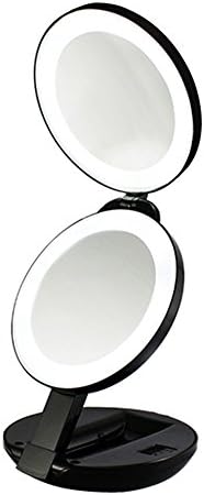 Folding Travel Makeup Mirror LED Lighted - 10x and 1x Magnification, YTOM Handheld Magnifying Mirror for Girls Women 4โ Wide Illuminated Cosmetic Vanity Mirror with Protective Pouch (Black)