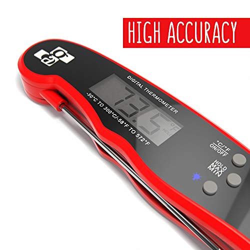 GA Digital Meat Thermometer - Ultra Fast IP67 Waterproof Food Thermometer - Outdoor Cooking Thermometer for Grill BBQ - Folding Metal Kitchen Grilling Thermometer