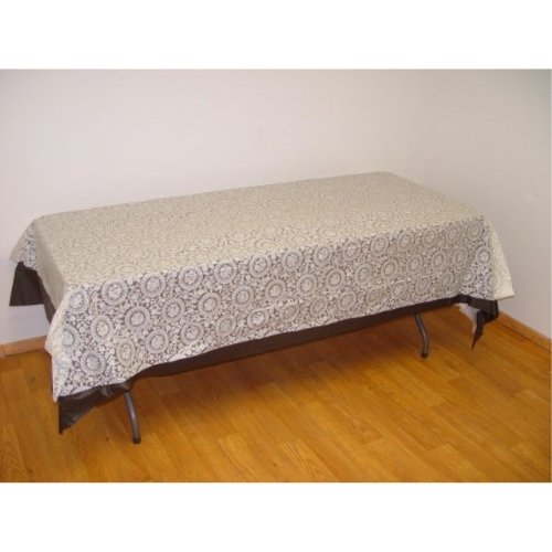 12-Pack Exquisite Plastic Tablecloth 54in. x 108in. Rectangle Table Cover - White Lace