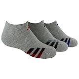 adidas Boys Cushion No Show Socks (Pack of 3), Heathered Light Onix/Power Red - Black - Night Flash Purple, Medium