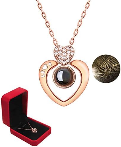 Jardme I Love You Necklace, 100 Languages Projection Necklace, The Memory of Love Nanotechnology Necklace, 100 Different Languages for I Love U