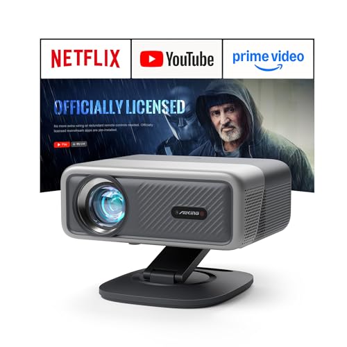 [Now with Netflix & 4000 ANSI] 4K Projector with WiFi and Bluetooth,TOF Real-Time Auto Focus Projector, AuKing Outdoor Movie Home Proyector with Omni-Adjustable Stand(silver grey)