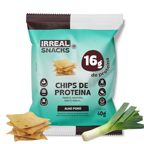 Irreal Snacks Alho Poró, Snack Proteico Salgado, 40g, Feito com Batata Doce, Caseinato de Cálcio e Proteína de Arroz