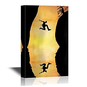 Extreme Sport Canvas Wall Art - Man Jumping Between Cliffs Crazy Parkour - Gallery Wrap Modern Home Art | Ready to Hang - 12x18 inches