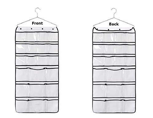 Y-TECH Hanging Closet Dual-Sided Organizers, 42 Pockets, Hanging Closet Double Sided Bra Stocking Clothes Socks Organizer Underwear organizer Socks Ties Storage Closet Organizer (Clear)