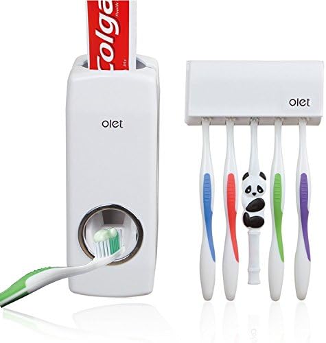 Olet Automatic Toothpaste Dispenser, Toothpaste Squeezing and Tooth Brush Holder Set(5 Brushs Set). White