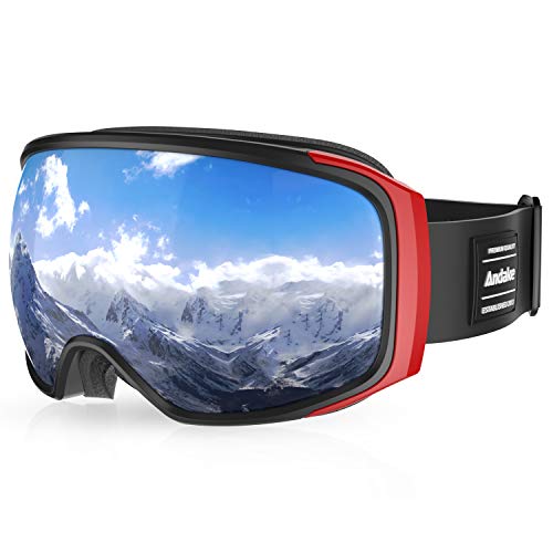 Andake OTG Ski Goggles Dual Lens Over Glasses Ski Snowboard Goggles Anti-Fog UV 400 Protection Snow Goggles Winter Outdoor Sports Protective Glasses