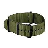 INFANTRY 20mm 22mm Nylon NATO Canvas Fabric Watch Band Strap, 4 Rings Stainless Steel Buckle, Black/Green