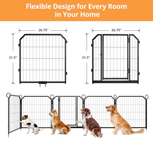 Garvee Dog Playpen 32 Inch 16 Panels Pet Pen with Door & Ground Stakes, Heavy Duty Steel Exercise Fence, Foldable Portable Puppy Playpen for Indoor Outdoor Yard RV Camping, Small Medium Dogs