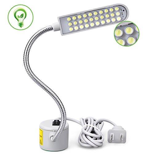 JANSANE Sewing Machine Light LED Lighting (30LEDs) 2 Watt Multifunctional Flexible Gooseneck Arm Work Lamp with Magnetic Mounting Base for Workbench Lathe Drill Press Silver