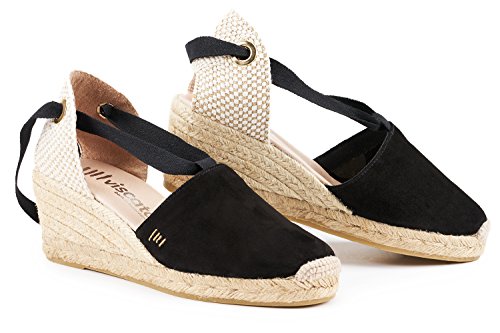 VISCATAFosca Suede Wedge Handmade 2 ½” Heel Women's Sandals with Extra Cushioned Inner Sole, Soft Ankle Ties, and 100% Natural Jute Midsole for Comfort and Style