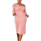 ONTINVA Womens One Shoulder Strappy Long Sleeves Flower Midi Bodycon Dress Cocktail Evening Party Dresses High Waist Gown
