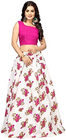 Arawins Womens Banglori Satin Silk Digital Printed Lehenga Choli (NLN08_Pink)