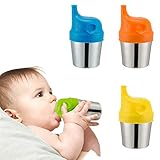 Biubee 4 Pack Stainless Steel Sippy Cups with 4 pcs Silicone Sippy Lids for Baby and Toddlers - 6 oz Double Wall Insulated Cups & BPA Free Silicone Lids for Home & Outdoor Activities