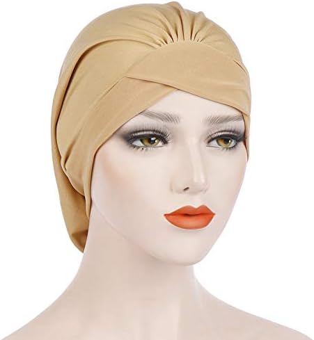 bismarckber Women Fashion Cross Pleated Muslim Hijab Turban Hat Chemo Cancer Cap Headwrap