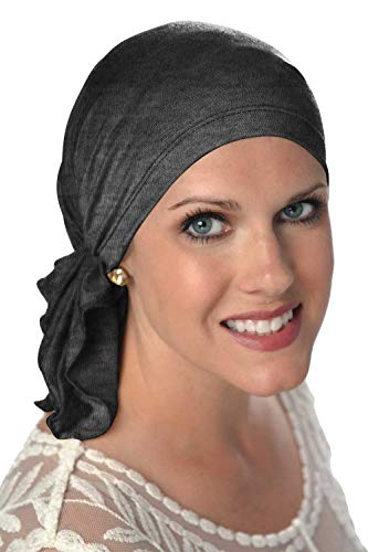 Bamboo Slip-On Pre-Tied Scarf-Caps for Women with Chemo Cancer Hair Loss Luxury Bamboo - Charcoal