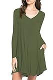 Women's Long Sleeve Pocket Casual Loose T-Shirt Dress