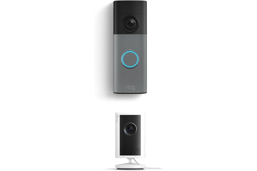 Ring Battery Doorbell (newest model), Speckled Gray with Indoor Cam Plus, White