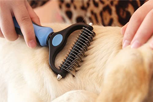 Thstheaven Pet Grooming Brush & Nail Clippers Trimmers - Double Sided Shedding and Dematting Undercoat Rake Comb for Dogs and Cats - Safe Dematting Comb for Easy Mats & Tangles Removing (Blue)