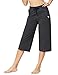 BALEAF Women's Capri Pants Casual Summer Cotton Yoga Wide Leg Lounge Athletic Jersey Walking Loose Workout Capris Pocketed Charcoal Size L