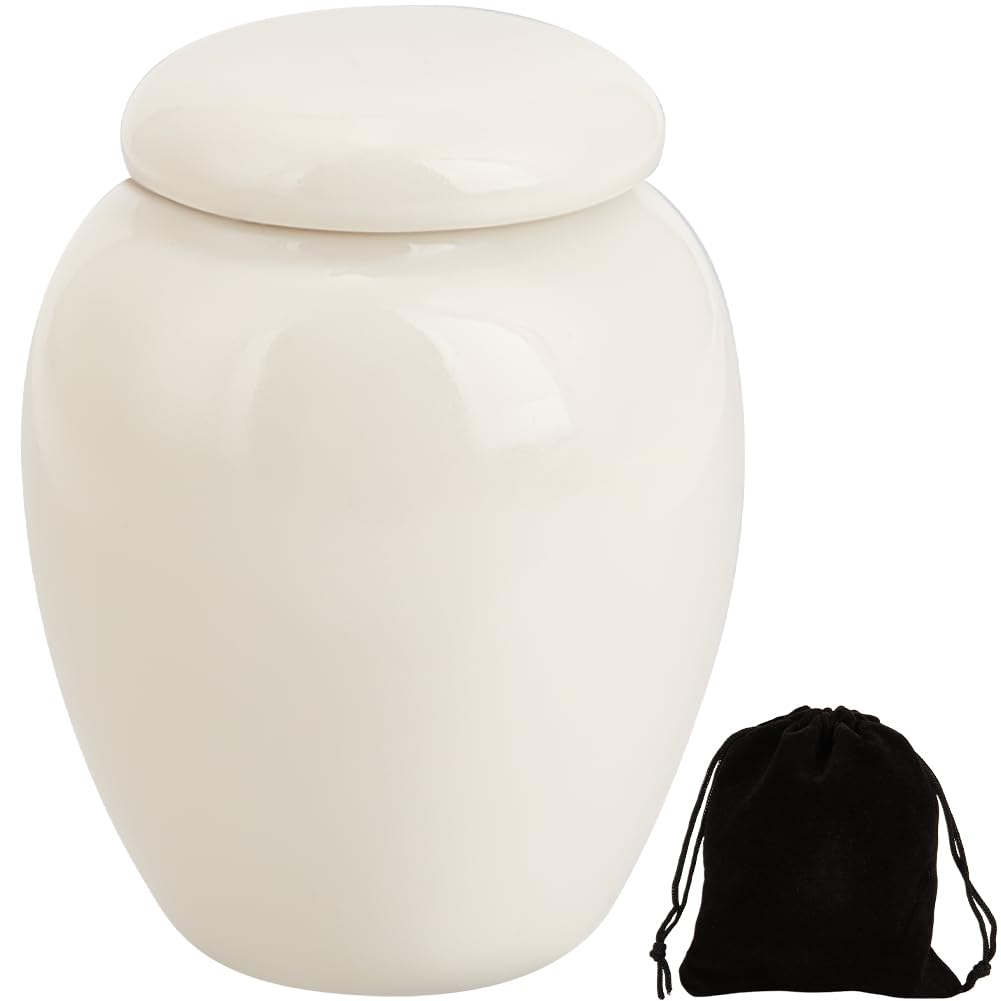 GORGECRAFT Human Ash Urn Small Cremation Urns Memorial Pet Animal Human Ashes Holder Mini Ceramic Burial Funeral Keepsake Urns Container Jar for Male Female Cat Rabbit White 5.35 x 4.2cm