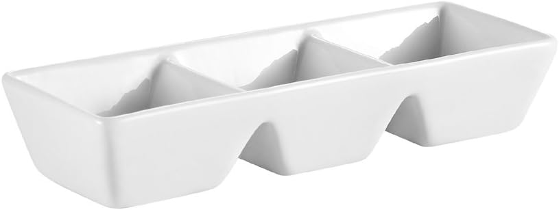 CAC ChinaCN-3T7 Divided Tray 7-Inch by 2-1/2-Inch 1.5-Ounce 3 Super White Porcelain 3-Compartment Rectangular Tray, Box of 24