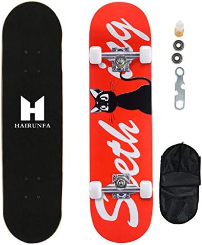 Hairunfa 31"x8" Long Skateboard 9-Layer Maple Complete Double Kick Skateboard for Children Boys Girls Teens Beginners.