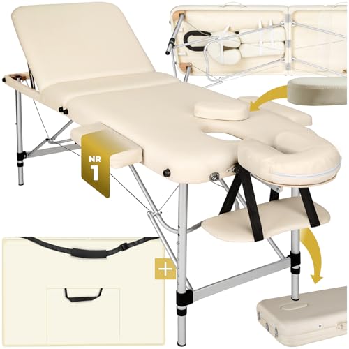 tectake Massageliege 3 Zonen, Massagetisch, Massageliege klappbar, höhenverstellbare Aluminium Massageliege, Massagebett tragbar inkl. Zubehör, Alu-Kopfstütze,