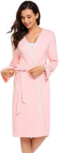 Langle Women Casual Long Sleeve Robes Lace Patchwork Sleepwear Robe with Waistband
