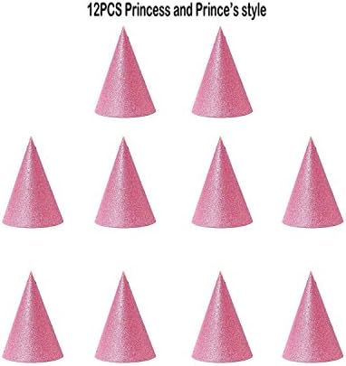 12 pieces the cute golden 1st birthday,tea,graduation,princess,prince,fairy,wedding,bridal,pool,pets,pokemon,party hats for women,men, kids, adults, dogs, cats, teens(Conical-pink)