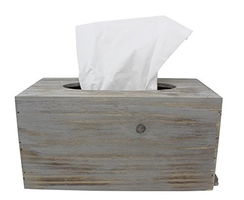 Chiaravita Vintage Rustic Rectangular Torched Wood Facial Tissue Box Cover Dispenser â€“ Farmhouse White Washed Home Decor for Kitchen, Bedrooms, or Bathroom
