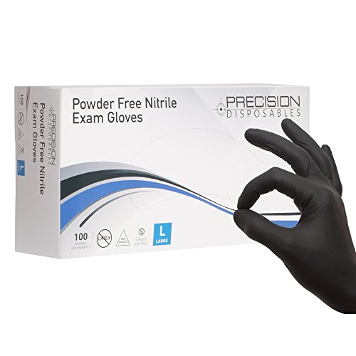 Precision Disposables Black Nitrile Exam Gloves Size Large 5 mil Thickness Powder-Free Non-Latex Fingertip-Textured Medical Grade Food Safe Examination Gloves (Pack of 1000)