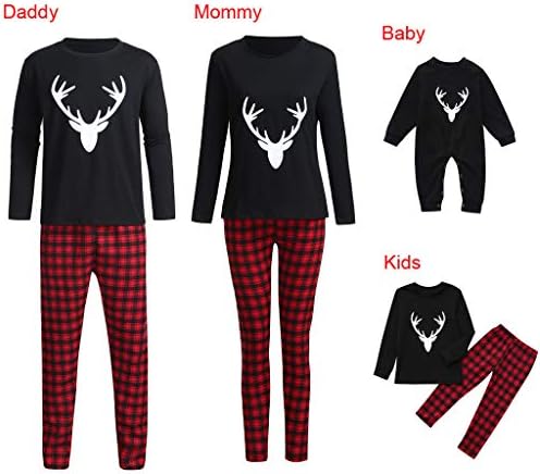 GzxtLTX Family Christmas Matching Pajama Set with Baby Black Reindeer Printed Plaid Sleepwear Nightwear