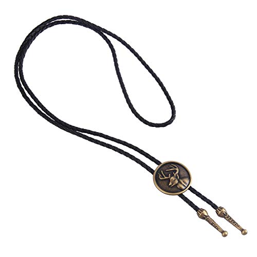 AZORA Western Bolo Tie for Men Deer Copper Necktie Leather Braided Bolos for Women Boys Girls (Deer bolo tie Gold) - Thumbnail 4