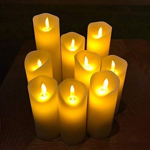 Flameless Candles LED Candles Flickering Battery Operated Flickering Light Pillar Real Smooth Wax with Timer and 10-key Remote for Wedding(Set of 9)