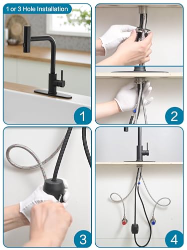Kitchen Faucet with Pull Down Sprayer, 3 Function Waterfall Sink Faucet, Stainless Steel Utility Faucet, Single Handle for Kitchen Sink, Modern Design, Matte Black