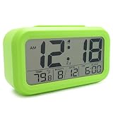 JCC Smart Light Series Automatic Night Sensor Large LCD Display Bold Typeface Bedside Digital Snooze Alarm Clock with Progressively Wakey Alarm, Date and Temperature Display (C/F), Battery Operated (Green)