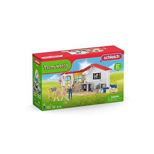 Schleich Farm World - 43 PC Veterinarian Set for Kids - Pet Veterinary Playset has Office, Vet Figurine, Horse, Dog, Cat Animal Toy and Accessories - Educational Toys for Children and Toddlers Ages 3+