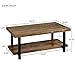 P PURLOVE Coffee Table Rustic Style Solid Wood+MDF and Iron Frame Rectangle Coffee Table for Living Room with Storage Shelf Easy Assembly (Brown)